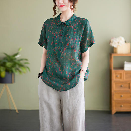 GYH 6029显瘦立领棉麻小碎花衬衫翻领气质 商品图3