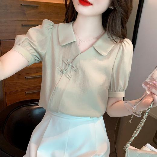 2022年夏款新中式盘扣衬衫女短袖薄款设计感小众翻领衬衣 KQL6179 商品图0