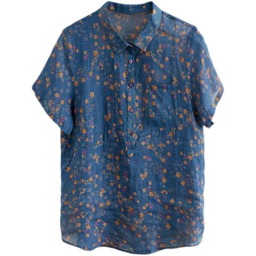 GYH 6029显瘦立领棉麻小碎花衬衫翻领气质 商品图4