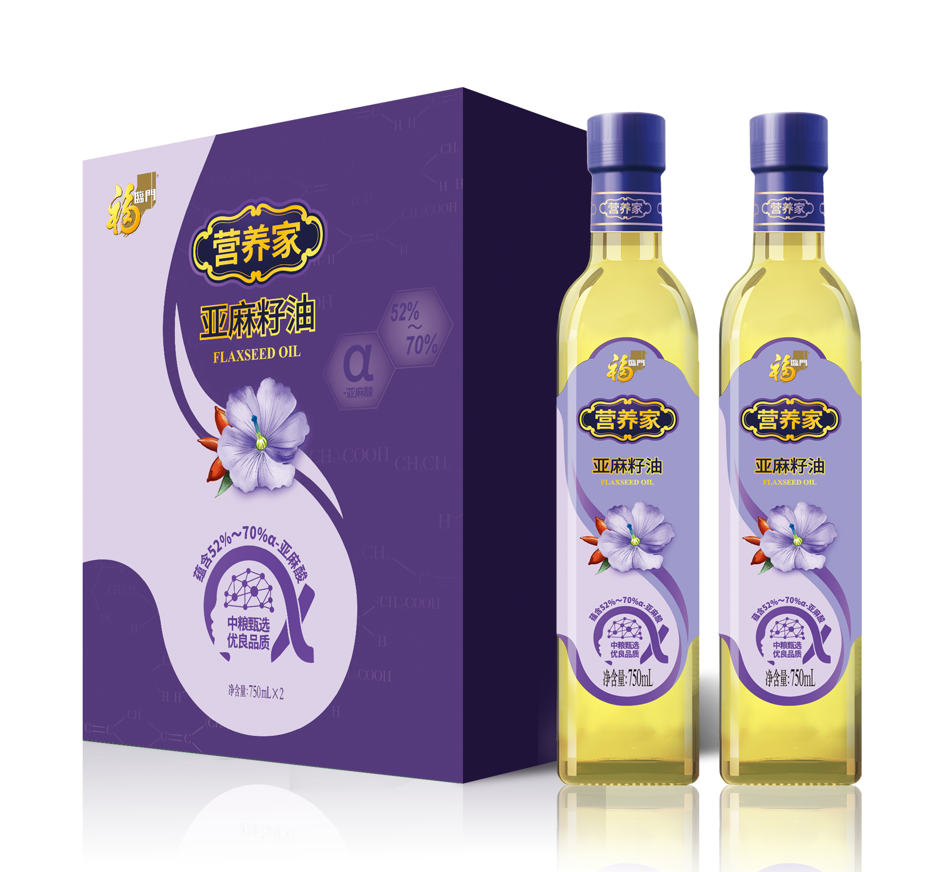 中粮福临门营养家亚麻籽油礼盒750ml*2