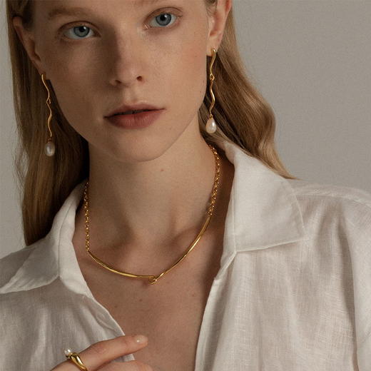 水滴珍珠耳环 UNFOLDSThe Amulet Water-Drop Earrings Gold White Pear 商品图2