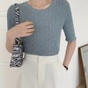 【常规圆领，时尚大方】黛唯梵冰丝针织衫女上衣，2022新款修身显瘦打底短袖薄款 商品缩略图3