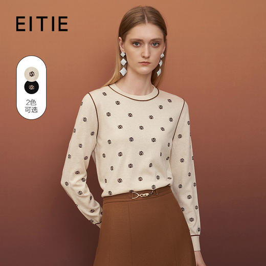 EITIE爱特爱秋季新款优雅气质刺绣打底针织衫6701401 商品图0