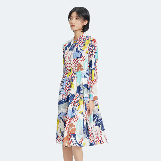 【不规则印花】谜底2022秋复古文艺印花收腰连衣裙女227ML6129 商品图1