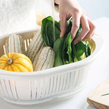 全适双层带盖沥水篮洗菜篮盆筛果蔬漏盘淘菜盆沥水盆收纳置物篮收纳篮 商品图4