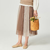 Famecoco范可儿气质撞色网纱半身裙秋款温柔不对称百褶裙F225HA013 商品缩略图0