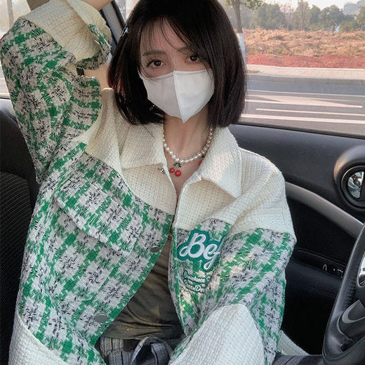 22早春新款上衣学院风绿色vintage小香风百搭韩版夹克早春外套 商品图0