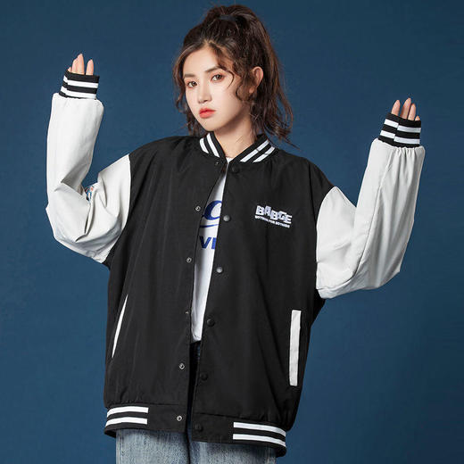 2021春秋新款字母绣花棒球服夹克ins潮撞色情侣上衣棒球服外套女 商品图1