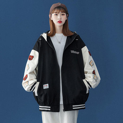 盐系外套女潮ins春秋学生百搭短款棒球服韩版宽松原宿风撞色上衣 商品图0