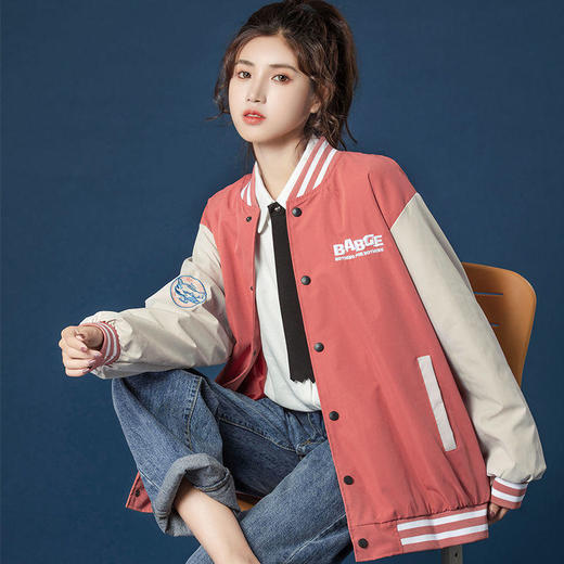 2021春秋新款字母绣花棒球服夹克ins潮撞色情侣上衣棒球服外套女 商品图8