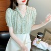 夏季新款人鱼姬碎花雪纺衫，时尚V领木耳边上衣淑女短袖KQL-9359 商品缩略图3