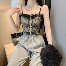 黛唯梵蕾丝少女款抹胸吊带女学生款纯欲仙气设计款内搭外穿拉链褶皱裹胸