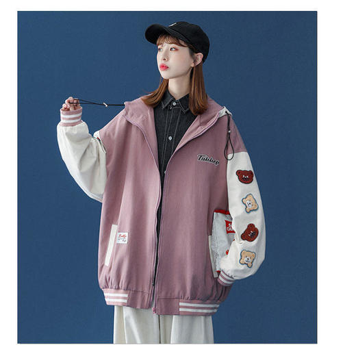 盐系外套女潮ins春秋学生百搭短款棒球服韩版宽松原宿风撞色上衣 商品图2