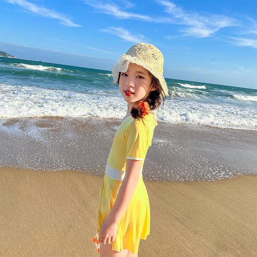 儿童泳衣女连体中大童新款泳装小清新连衣裙式保守女童韩式游泳装 商品图2