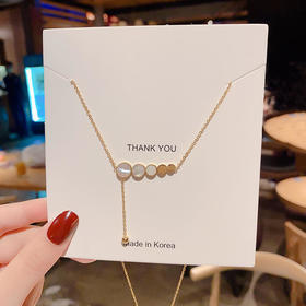 新款圆圈白贝吊钢珠女式项链时尚OL钛钢饰品