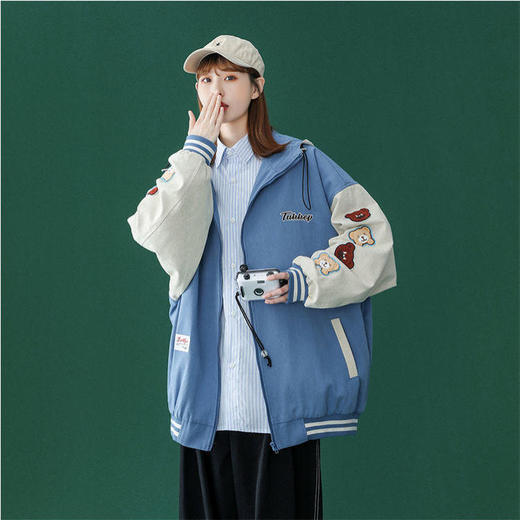 盐系外套女潮ins春秋学生百搭短款棒球服韩版宽松原宿风撞色上衣 商品图7