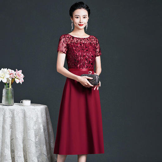 BLFGD-2K6086新款高端优雅气质修身拼接中长款礼服裙 商品图1