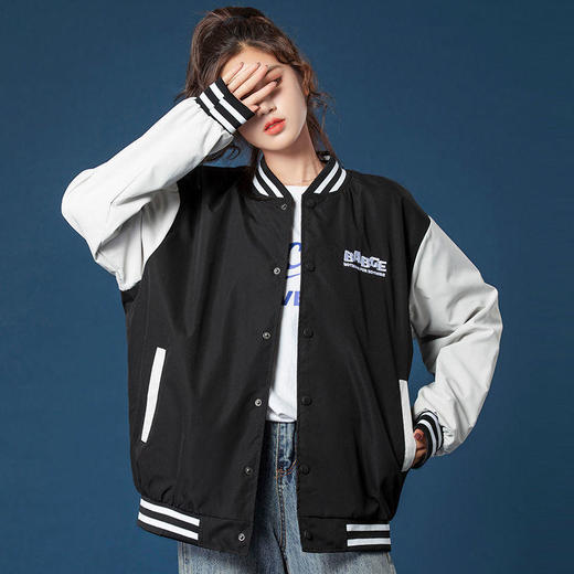 2021春秋新款字母绣花棒球服夹克ins潮撞色情侣上衣棒球服外套女 商品图2