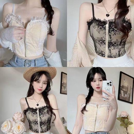 黛唯梵蕾丝少女款抹胸吊带女学生款纯欲仙气设计款内搭外穿拉链褶皱裹胸 商品图3