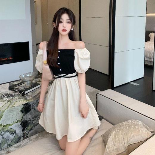 黛唯梵温柔风茶歇桔梗裙2022新款方领法式初恋公主风一字领连衣裙女夏天 商品图5