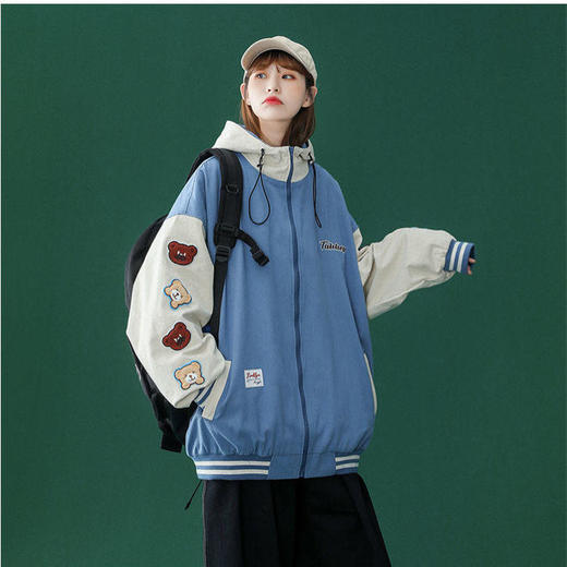 盐系外套女潮ins春秋学生百搭短款棒球服韩版宽松原宿风撞色上衣 商品图5
