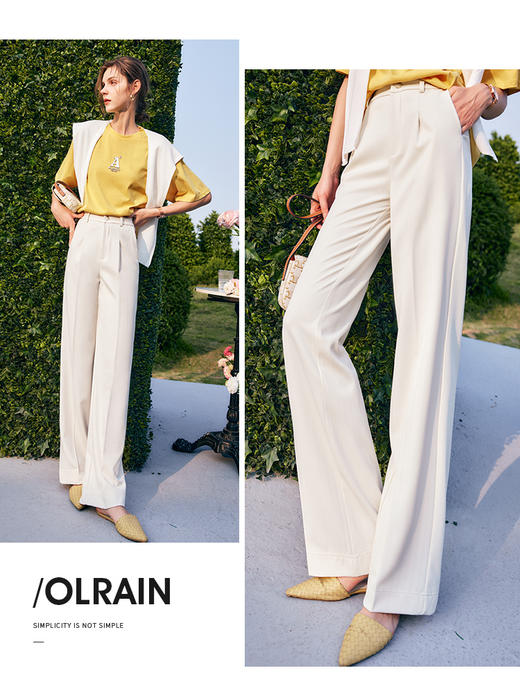 欧芮儿人字纹休闲裤女夏季2022年新款高腰时尚直筒阔腿薄款拖地裤 商品图0