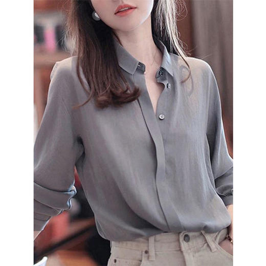 灰色天丝衬衫防晒衣女入秋薄款外套衬衣设计感小众法式职业装上衣 商品图0