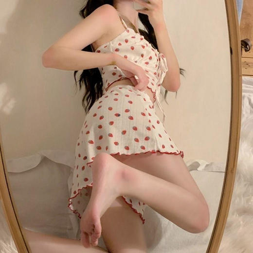 黛唯梵带胸垫纯欲甜美小个子吊带短裤睡衣女夏新款高ji感家居服两件套装 商品图0