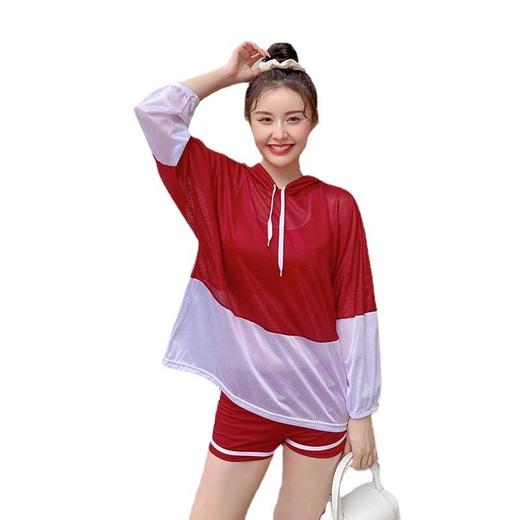 泳衣女式分体运动三件套新款连帽拼接游泳装度假温泉专业泳衣 商品图2