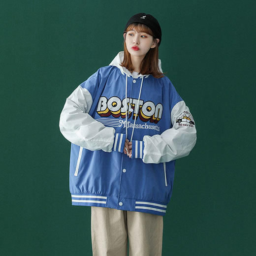 撞色棒球服女ins潮宽松韩版盐系这届学生百搭原宿风外套2021新款 商品图9