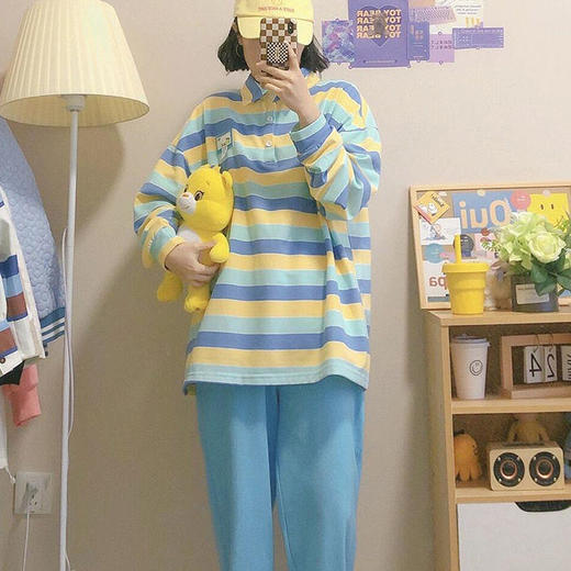 早春新款polo领条纹卫衣女宽松bf慵懒风设计感小众秋季上衣ins潮 商品图4