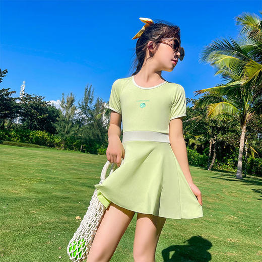 儿童泳衣女连体中大童新款泳装小清新连衣裙式保守女童韩式游泳装 商品图3
