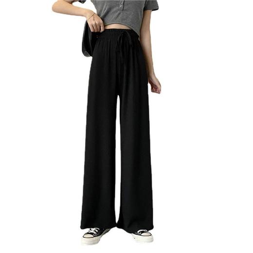 新款高腰阔腿裤女春秋季新款时尚百搭显瘦宽松休闲长裤垂感拖地直筒裤清凉女裤出游裤子 商品图4