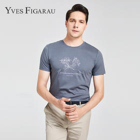 YvesFigarau伊夫·费嘉罗新款夏季男士简约印花舒适透气休闲圆领短袖T恤916867