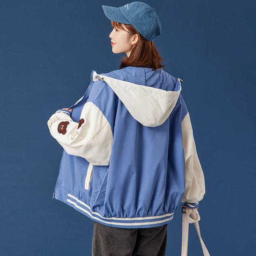 小熊刺绣棒球服女短款上衣外套夹克女潮休闲百搭2021新款春秋薄款 商品图5