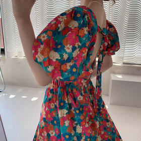 裙子女夏2022新款大码女装胖妹妹油画碎花裙子初恋复古温柔连衣裙