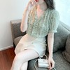 夏季新款人鱼姬碎花雪纺衫，时尚V领木耳边上衣淑女短袖KQL-9359 商品缩略图1
