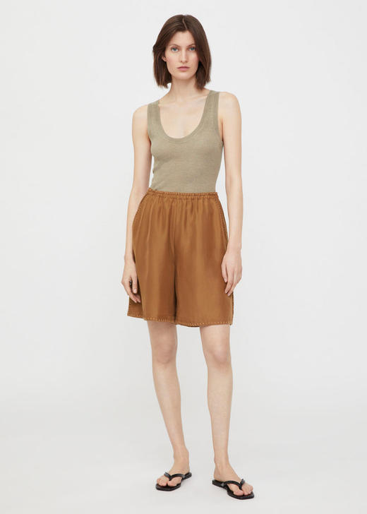 TOTEME 黄褐色/黑色/象牙白刺绣丝质短裤 商品图2