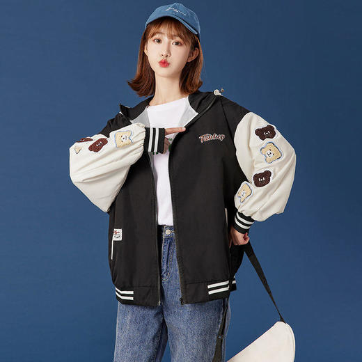 小熊刺绣棒球服女短款上衣外套夹克女潮休闲百搭2021新款春秋薄款 商品图2