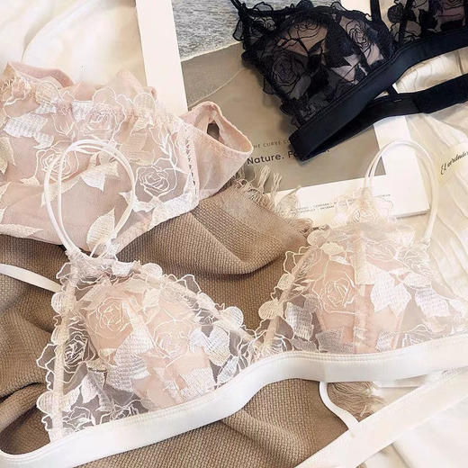 纯欲超薄蕾丝内衣女大胸显小防下垂新款无钢圈法式性感文胸罩套装 商品图5
