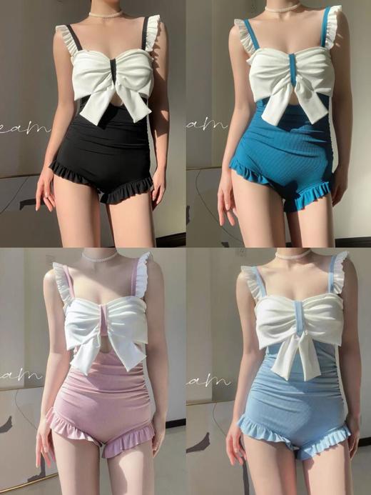 2022新款泳衣女款连体一体式荷叶边专业游泳装蝴蝶结露背温泉 商品图1