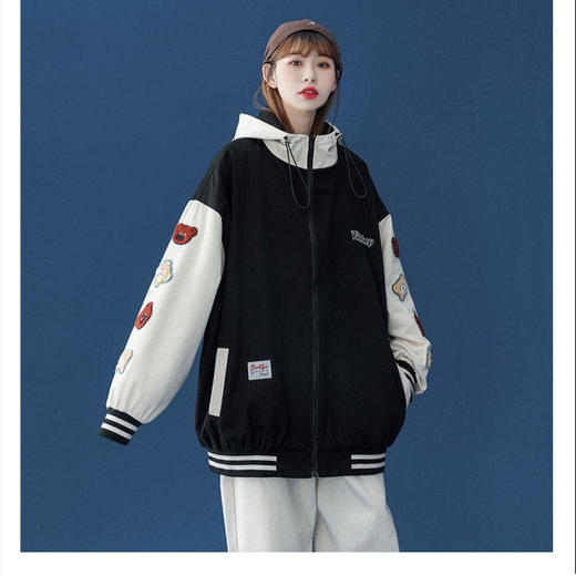 盐系外套女潮ins春秋学生百搭短款棒球服韩版宽松原宿风撞色上衣 商品图1