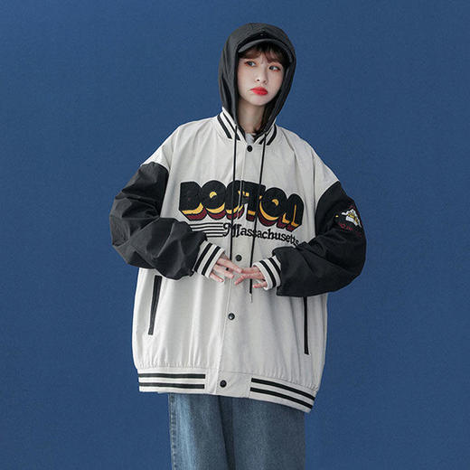 撞色棒球服女ins潮宽松韩版盐系这届学生百搭原宿风外套2021新款 商品图5