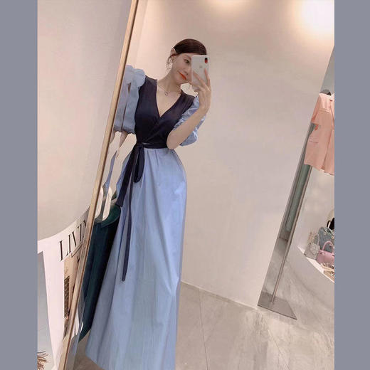 裙子女夏2022新款胖mm法式收腰显瘦气质女神范撞色超仙初恋连衣裙 商品图7