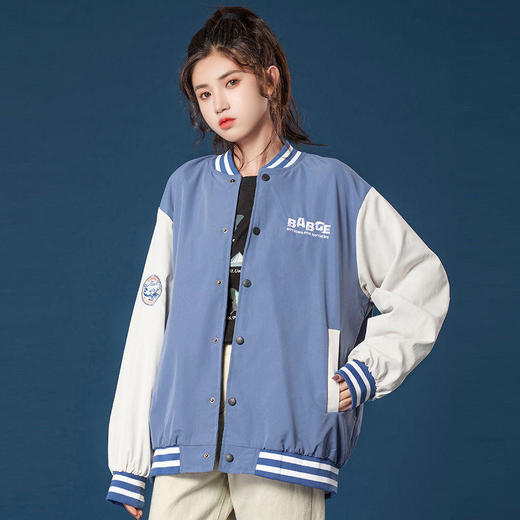 2021春秋新款字母绣花棒球服夹克ins潮撞色情侣上衣棒球服外套女 商品图3