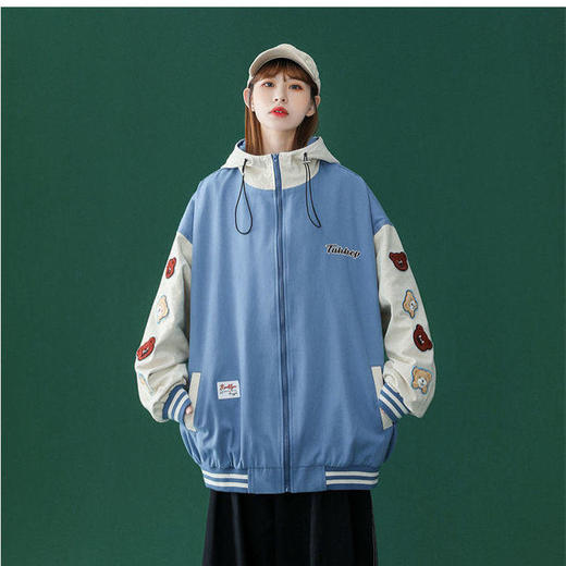 盐系外套女潮ins春秋学生百搭短款棒球服韩版宽松原宿风撞色上衣 商品图6