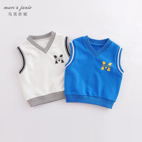 marcjanie马克珍妮秋装新款 男童撞色字母针织马甲221137