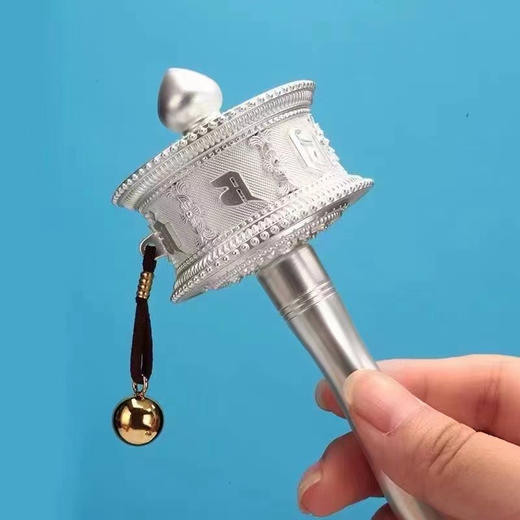 新品德田手摇转经轮静音六字真言锌合金电镀工艺家用摆件西藏转经筒大中小三个号 商品图7