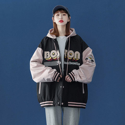 撞色棒球服女ins潮宽松韩版盐系这届学生百搭原宿风外套2021新款 商品图6