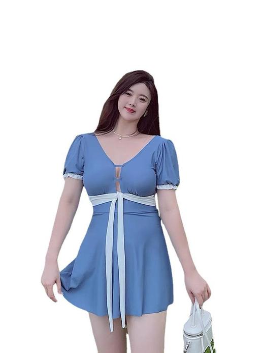 大码泳衣女连体裙式专业泳衣加大加肥保守胖MM显瘦遮肉泡温泉 商品图2